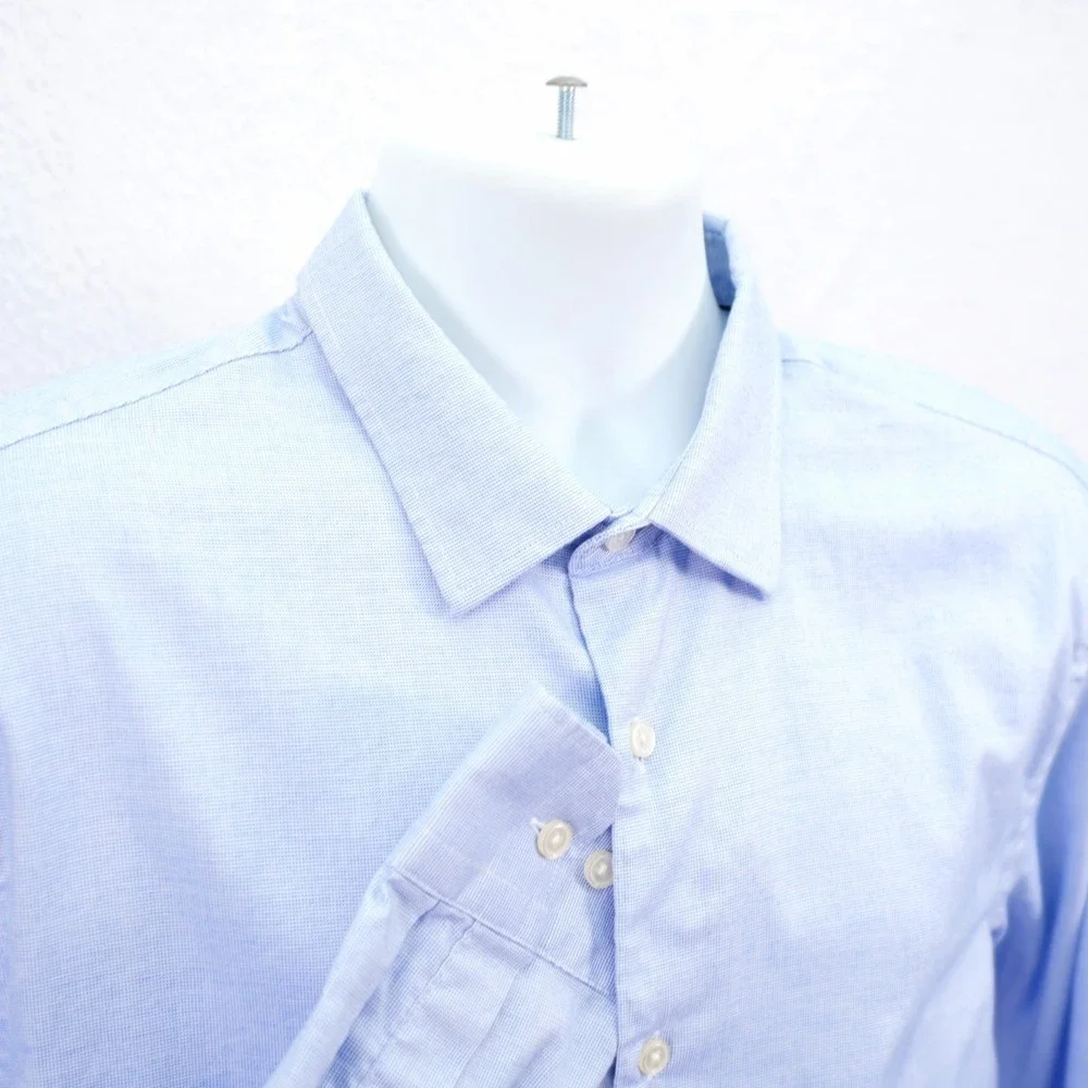 Banana Republic -Large- Blue Standard Fit Button Up Dress Shirt Birds Eye Cotton